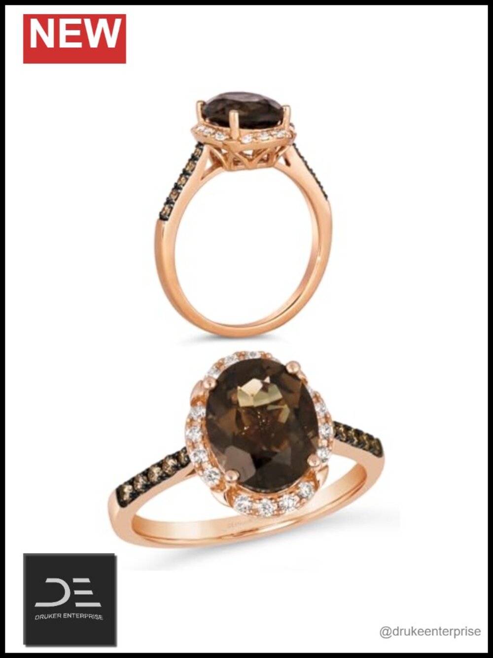 14k Rose Gold Halo Ring with White Diamond & Garnet or Quartz